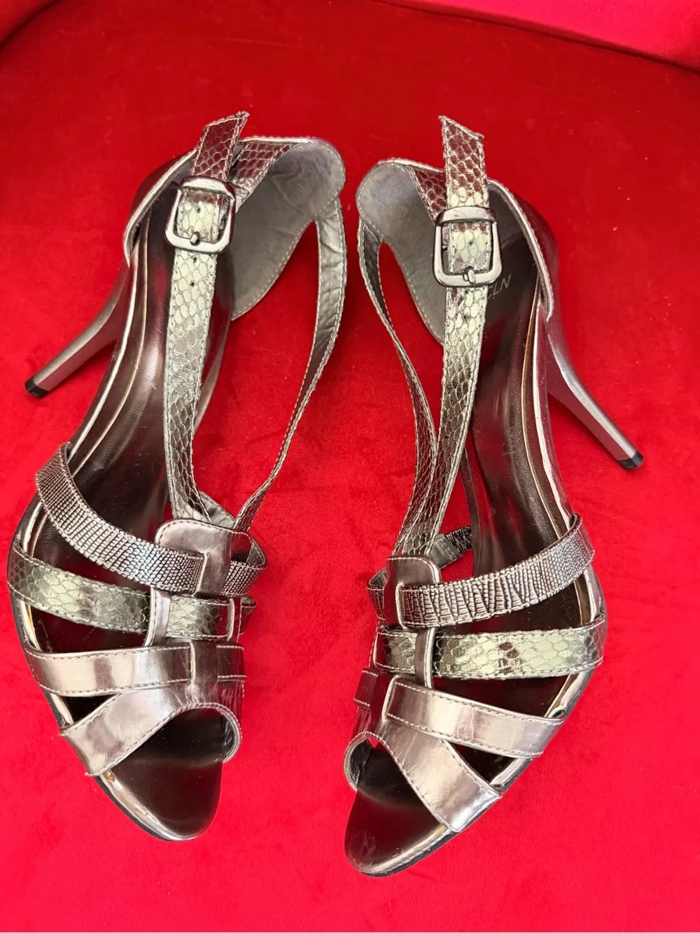 Metallic Silver Strappy High Heel Sandals -